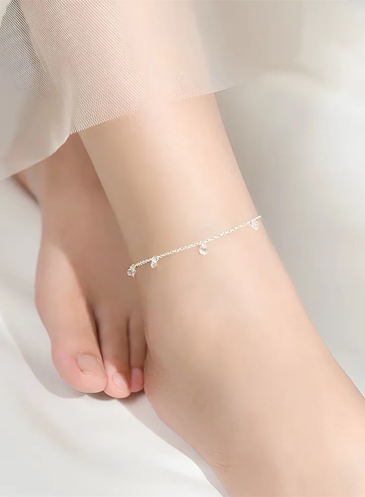 A full-body 925 silver tassel zircon anklet comes with a gift box, fashionable and exquisite, summer beach vacation, temperament, and versatile girl