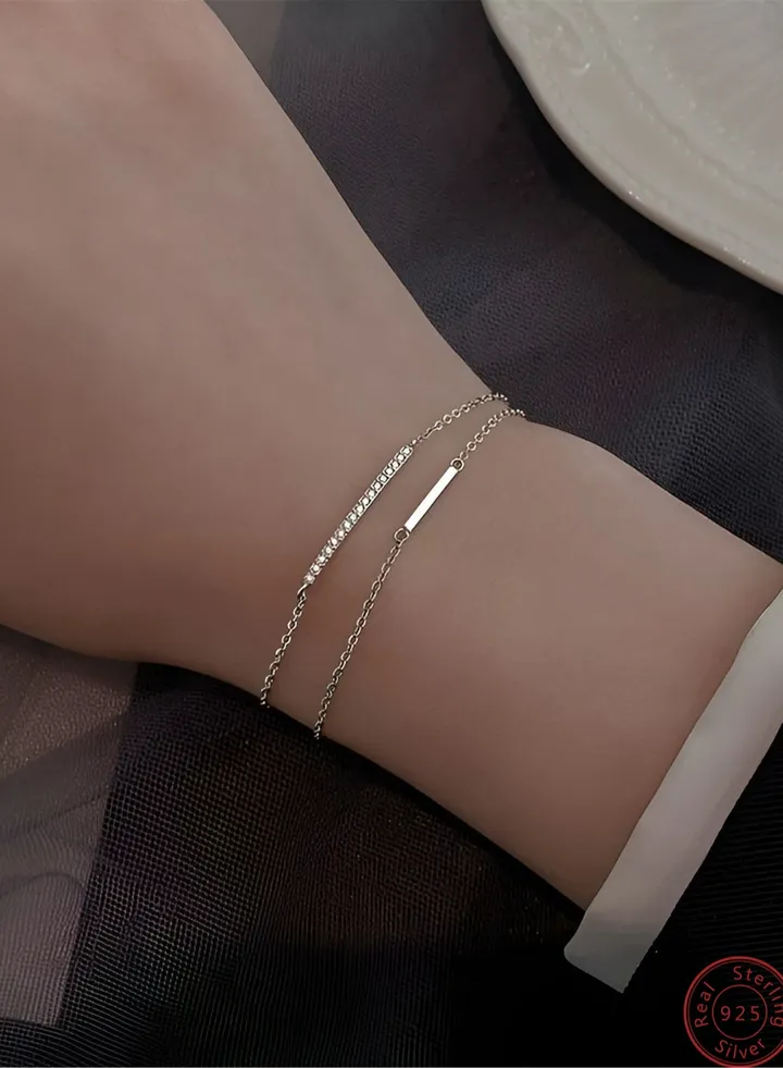 A full-body 925 silver double-layer side-by-side inlaid zircon bracelet gift box, fashionable and exquisite valentine's saving gift, temperament and versatile girl