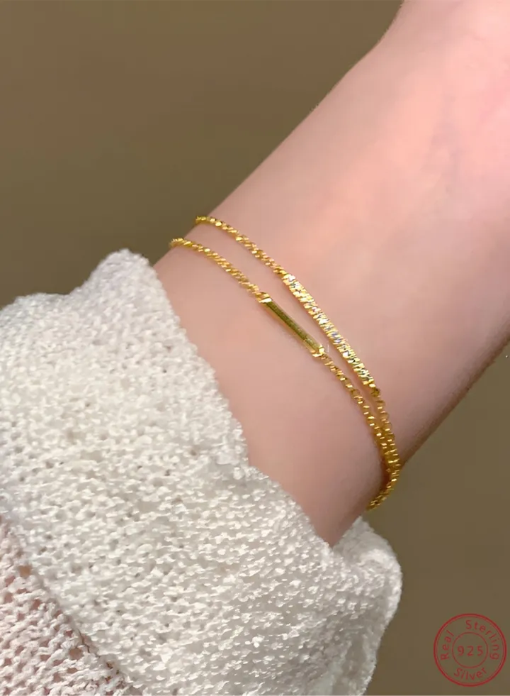 A full-body 925 silver double-layer side-by-side inlaid zircon bracelet gift box, fashionable and exquisite valentine's saving gift, temperament and versatile girl