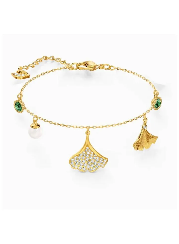 Swarovski Women's Green Ginkgo Leaf Bracelet Crystal Multi Element Gold Plated Bracelet