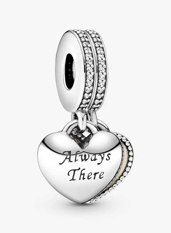 925 Sterling Silver Always There Heart Dangle Charm for Pandora Moments Women's Bracelet 791950CZ