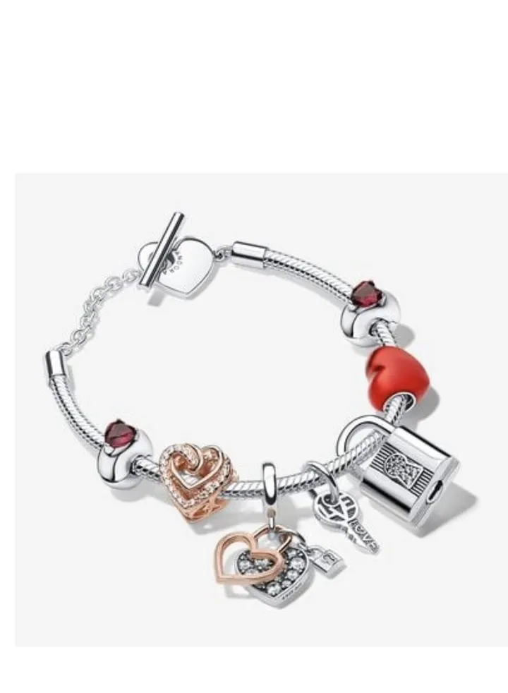 Pandora Silver & Rose Gold Heart Love Lock Charm Bracelet