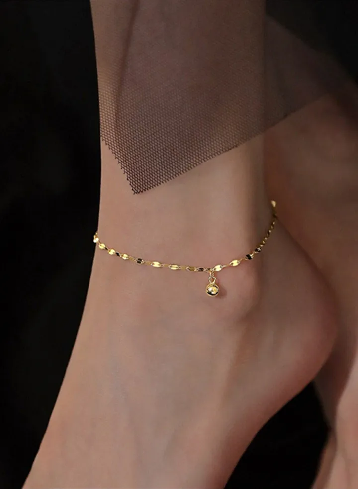 A 925 silver transfer bead ankle chain with a free packaging box, fashionable, exquisite, dating, gift giving, and versatile temperament for girls