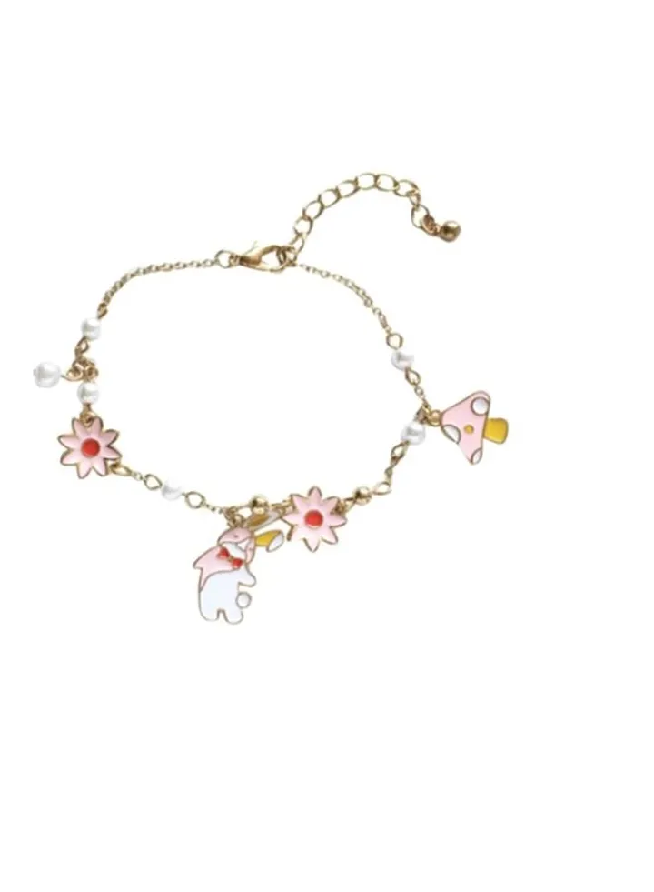 Silver Flowers And Bunny Charm Bracelet