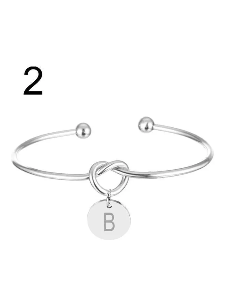 Letter B Carved Metal Charm Knotted Heart Opening Bracelet