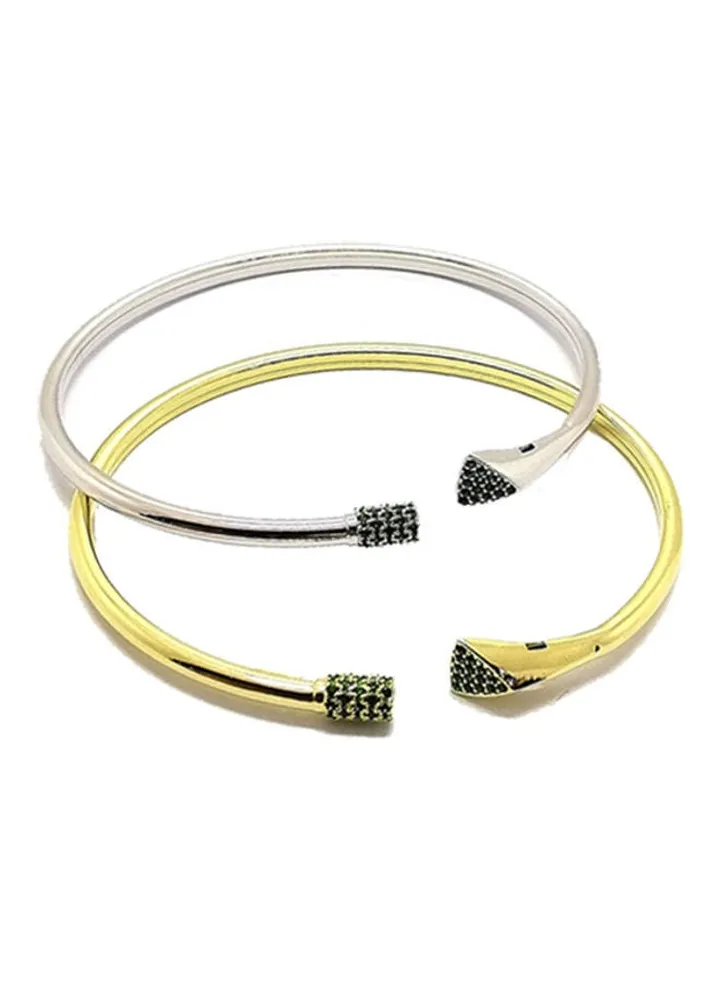 2-Piece 925 Sterling Silver Cuff Bracelet Set
