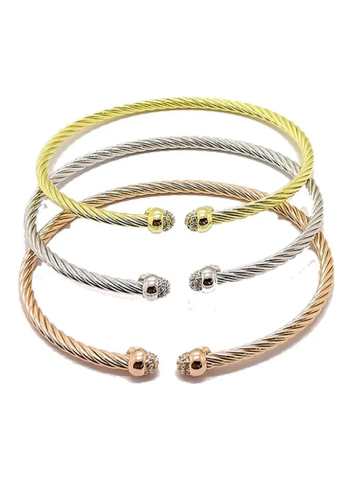 3-Piece 925 Sterling Silver Cuff Bracelet Set