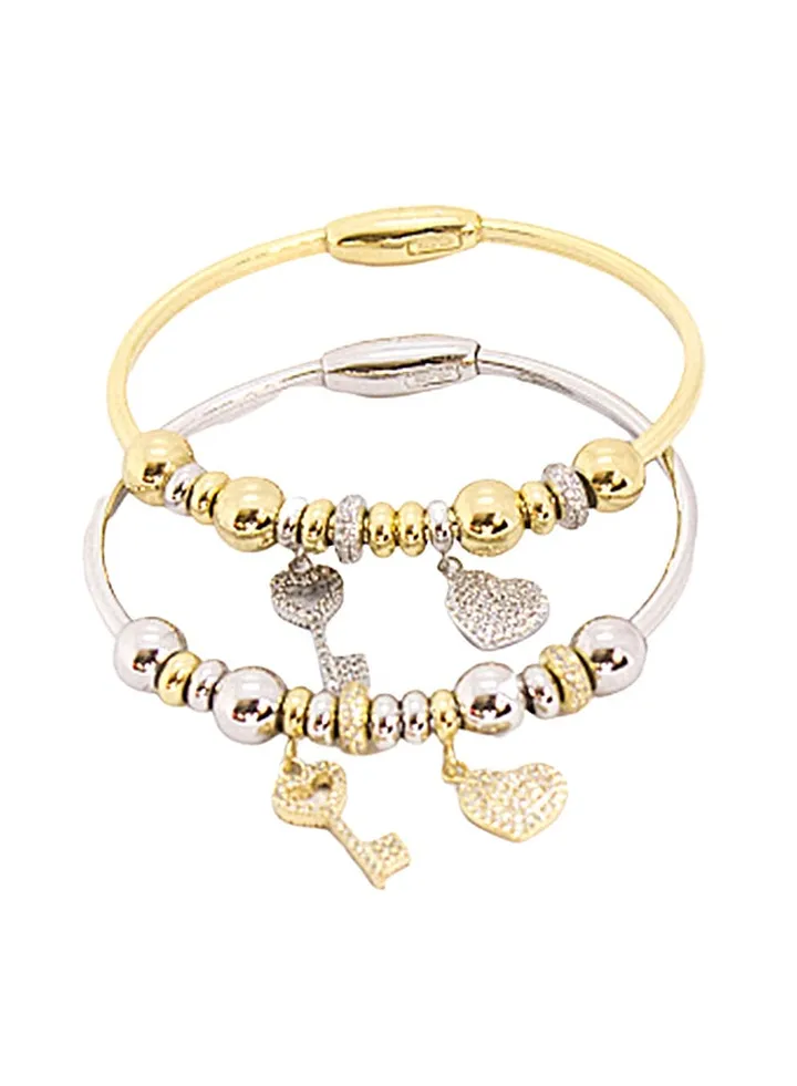 2-Piece Pure 925 Sterling Silver Ladylike Bangle 