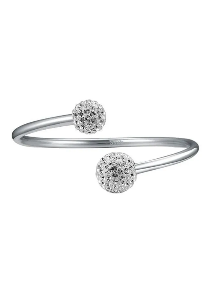 925 Sterling Silver Rhinestone Studded Adjustable Cuff Bracelet
