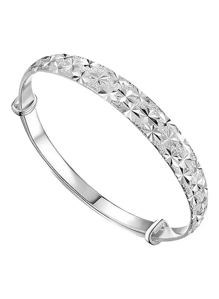 Adjustable Flower Carved Bangle Bracelet