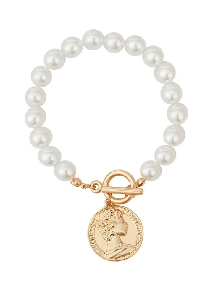 Portrait Relief Design Faux Pearl Bracelet