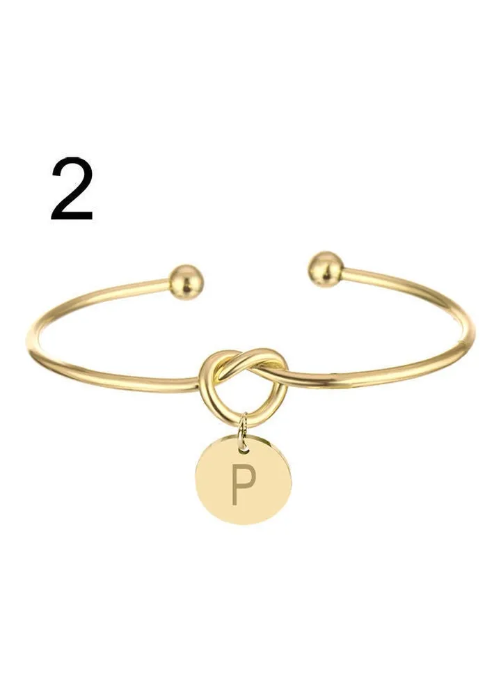 Chic Knotted Heart Bangle Letter P Carved Bracelet