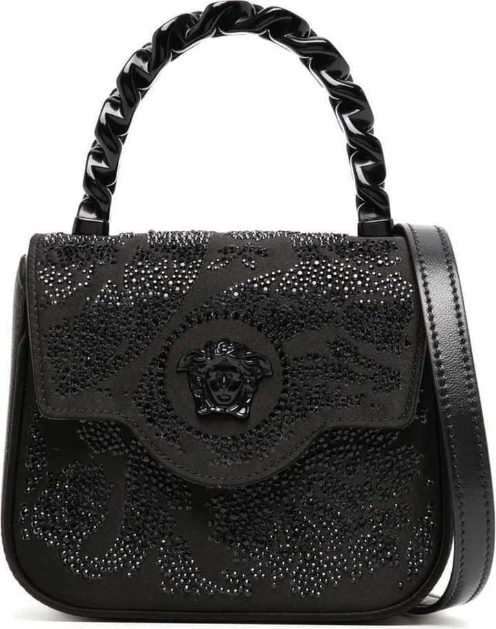 Medusa-plaque crystal-embellished shoulder bag