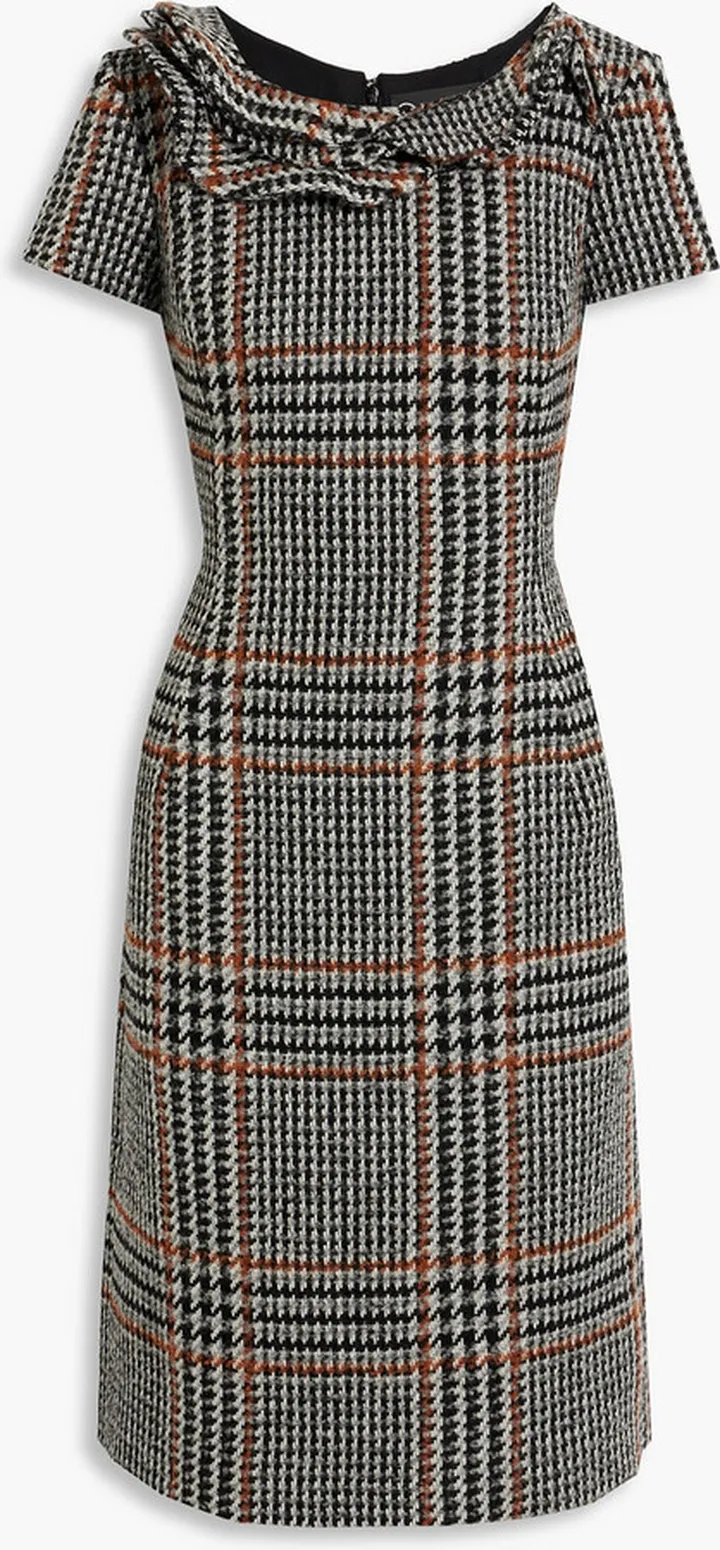 Checked wool-blend tweed dress