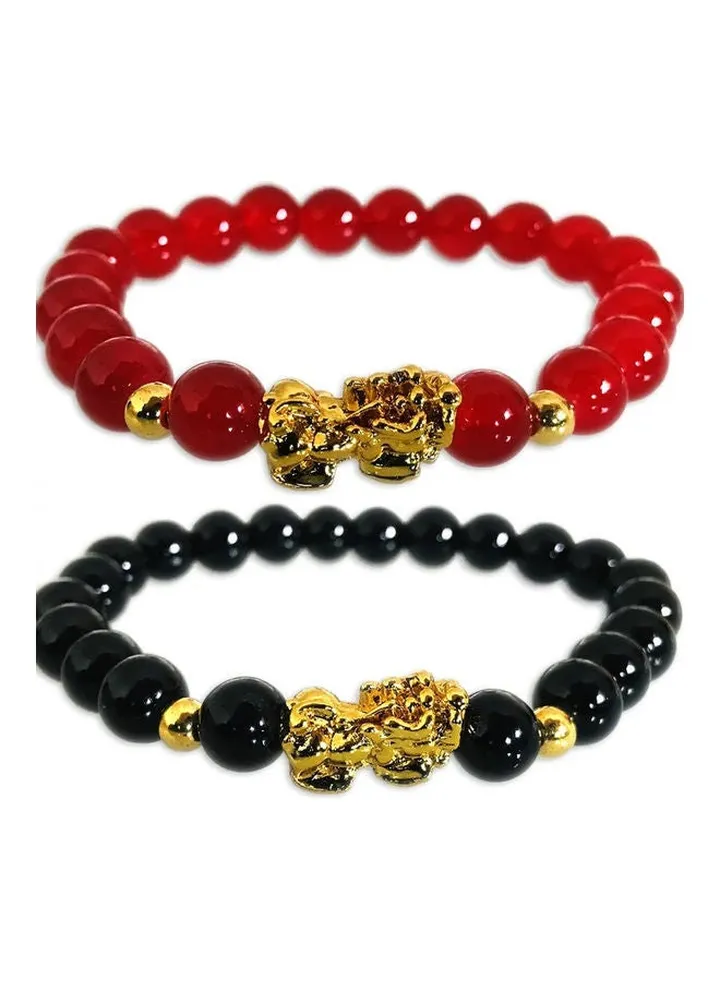 2-Piece Feng Shui Mantra Obsidian And Carnelian Bracelet Set