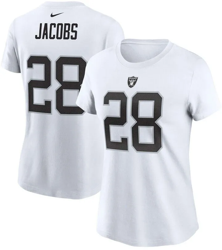 Women's Josh Jacobs White Las Vegas Raiders Name Number T-shirt