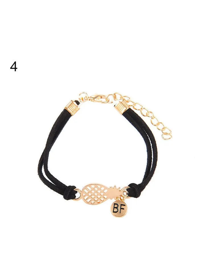 Fashion Girls Faux Leather Rope Hollow Pineapple Letter BF Double Layer Bracelet