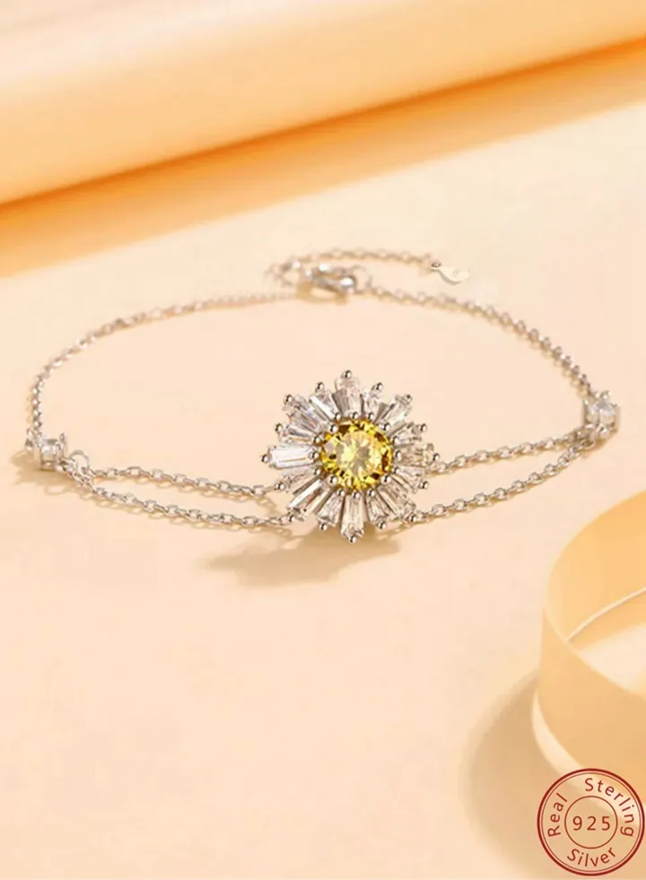A full-body 925 silver sunflower inlaid zirconia bracelet gift box, fashionable luxury valentine's saving gift, temperament and versatile girl