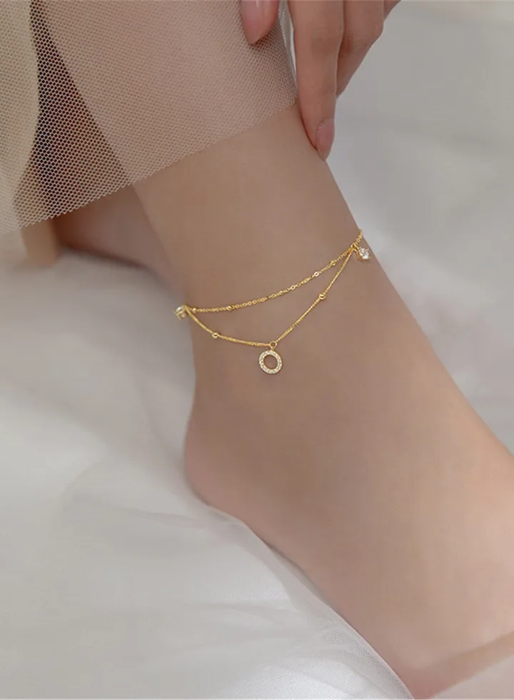 A full-body 925 silver ring inlaid with zirconium double-layer anklet, gift box, fashionable luxury valentine's saving gift, temperament and versatile girl