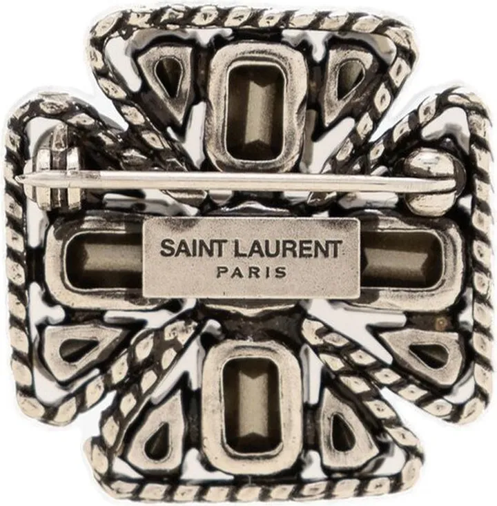 Saint Laurent Logo Engraved Embellished Brooch