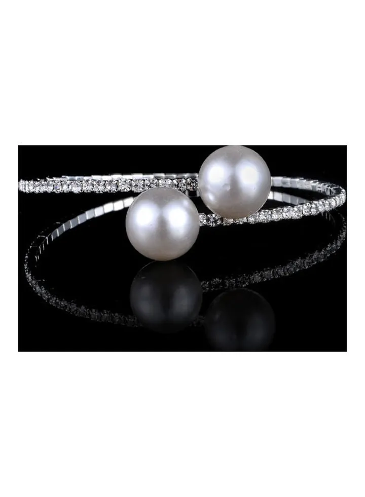 Single Row Rhinestone Inlaid Faux Pearl Opening Bracelet