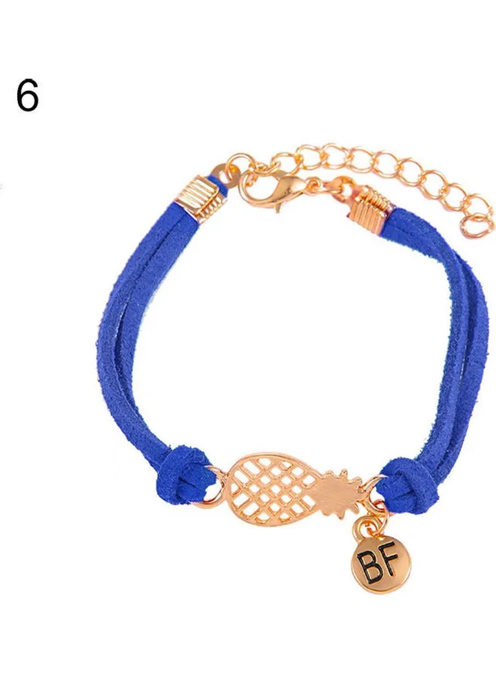 Fashion Girls Faux Leather Rope Hollow Pineapple Letter BF Double Layer Bracelet