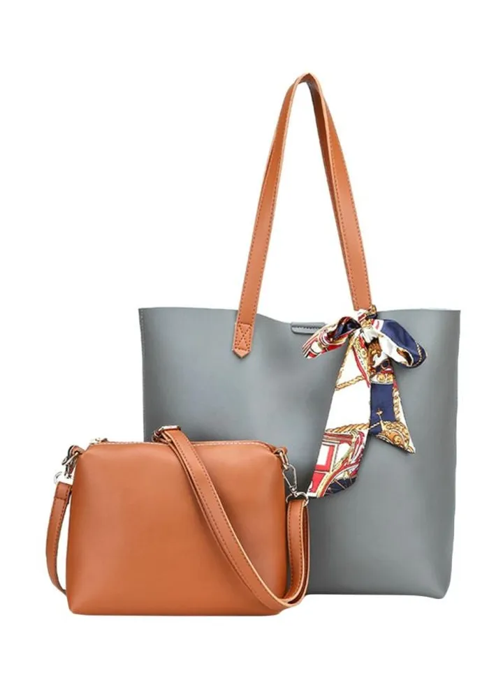Women Leather Handbag Grey/Brown
