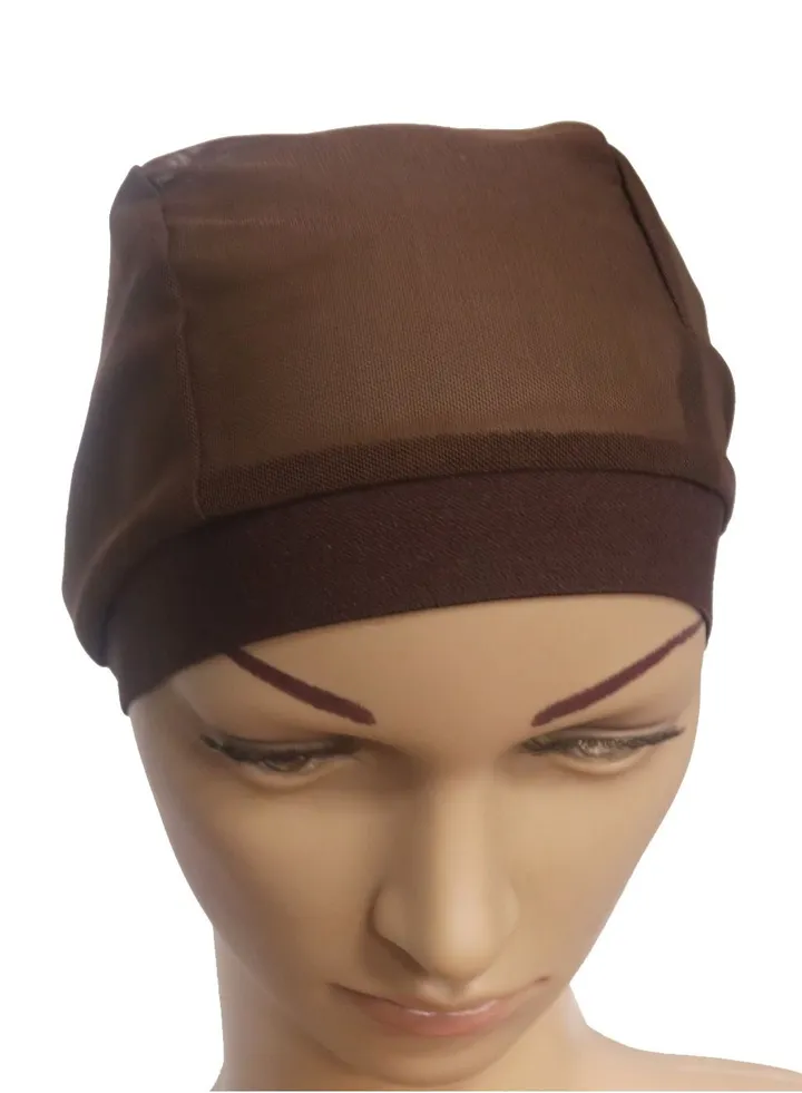 Women's Solid Color Stretch Net Hijab Inner Cap Dark Brown