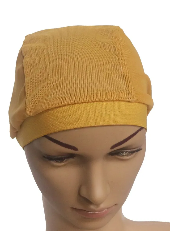 Women's Solid Color Stretch Net Hijab Inner Cap Camel