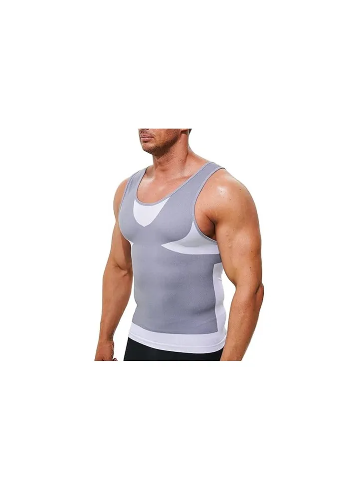 Mens Compression Shirt, Mens Slimming Body Shaper Vest, Muscle Training Tank, Undershirt Square Cut Muscle Tank, Top Workout Vest Abs Abdomen Slim, for Outdoor, Indoor Activity(XL)(Light Grey)