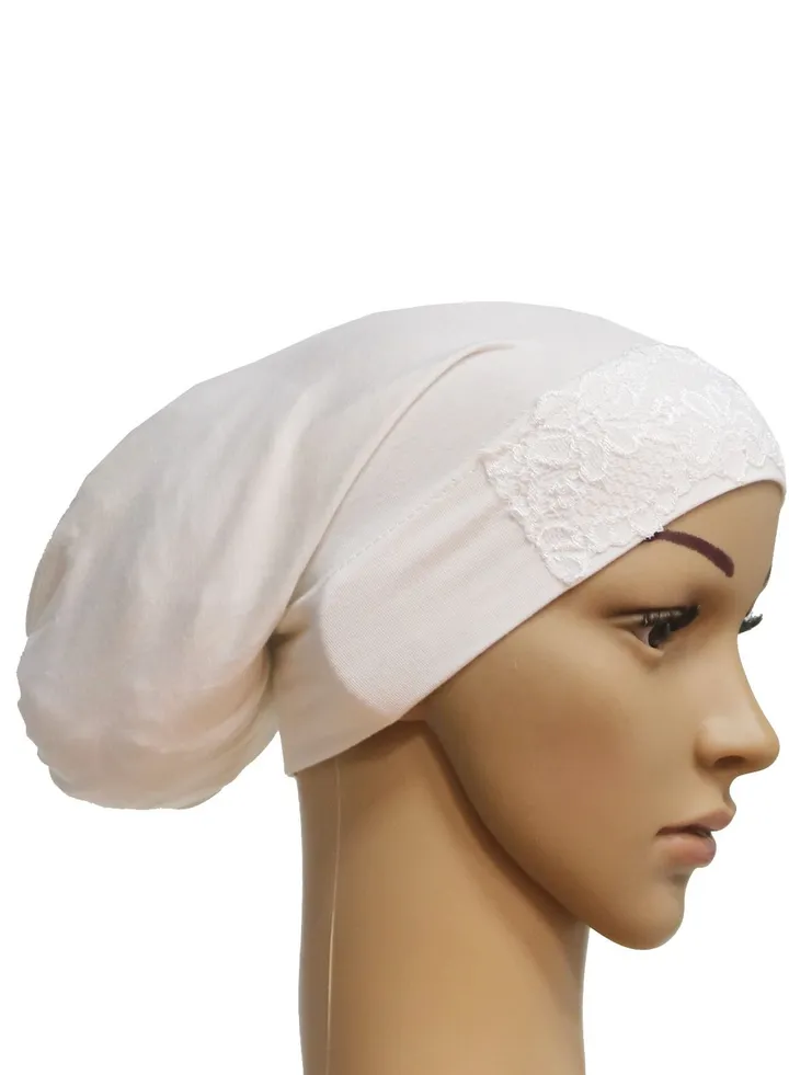 Women's Solid Color Stretch Lace Inner Tube Hijab White