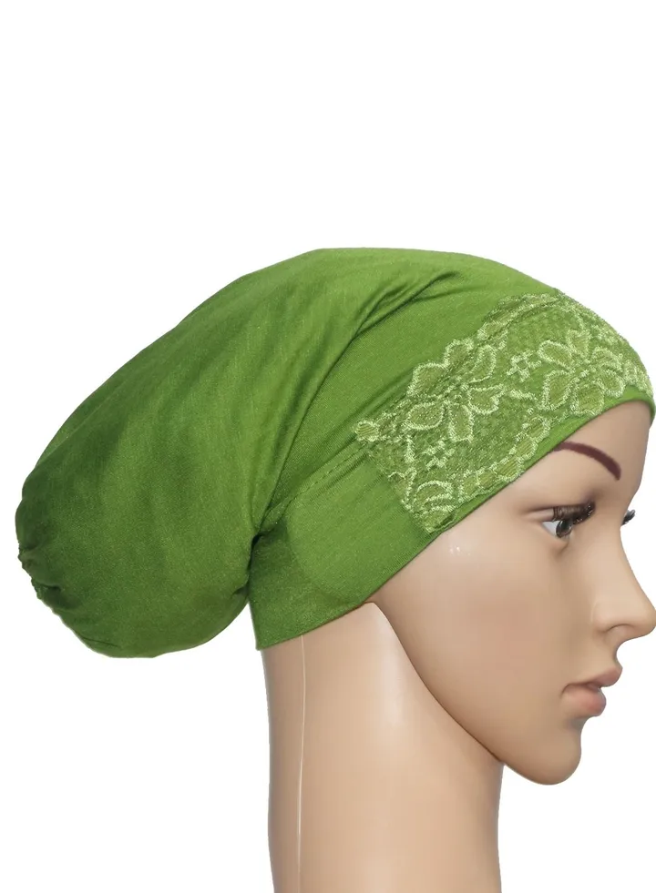 Women's Solid Color Stretch Lace Inner Tube Hijab Olive Green