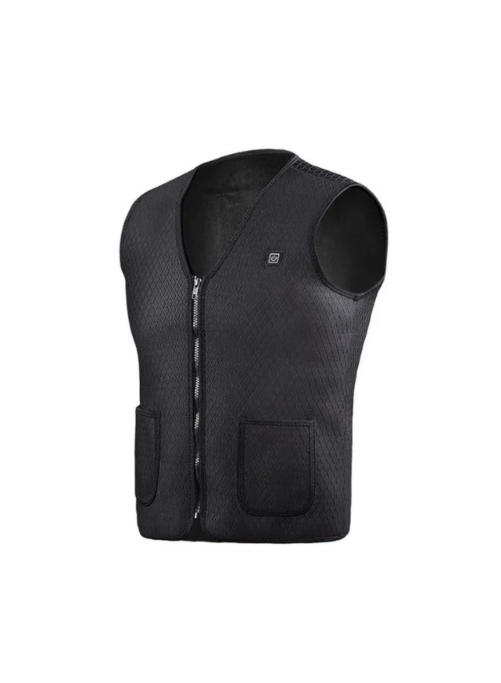 Dual Pocket Detail Thermal Fleece Heating Vest Black