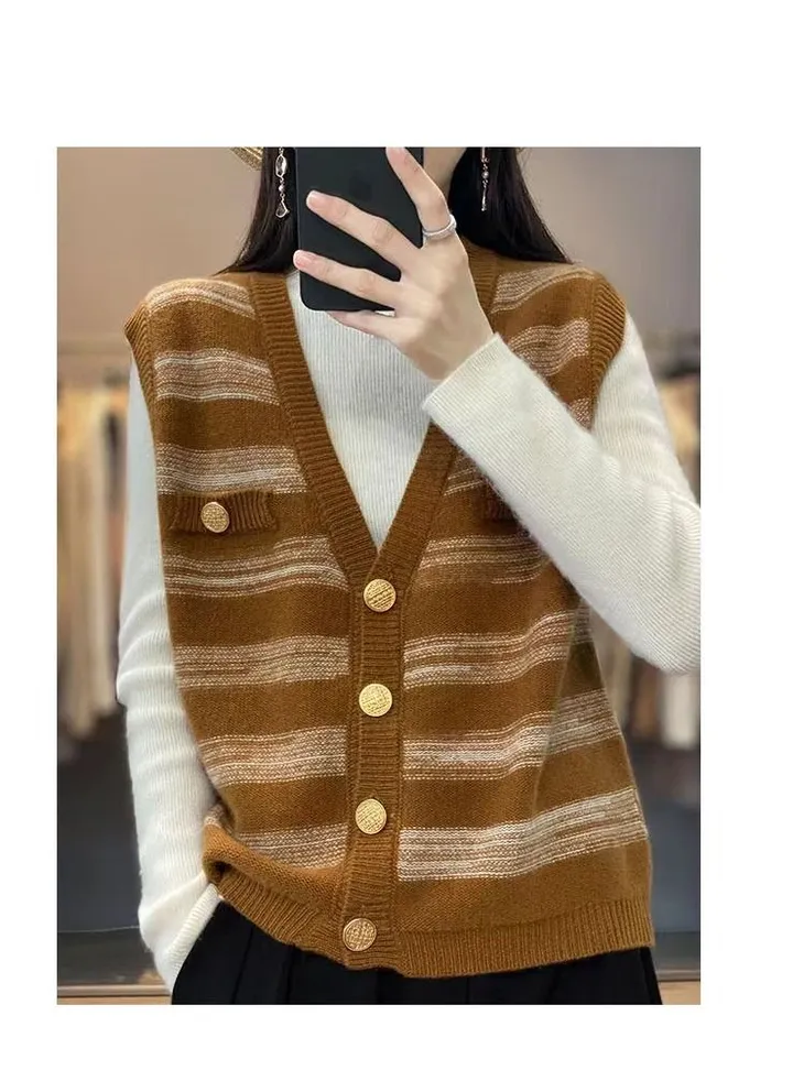 New V-neck For Autumn And Winter Striped Wool Vest
