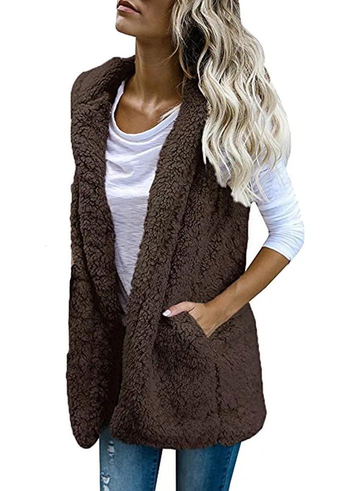 Casual Hooded Sleeveless Vest LNP71124361 Coffee