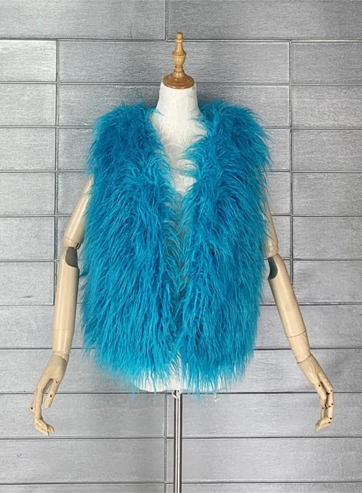 Women's Warm Faux Fur Vest Lake Blue