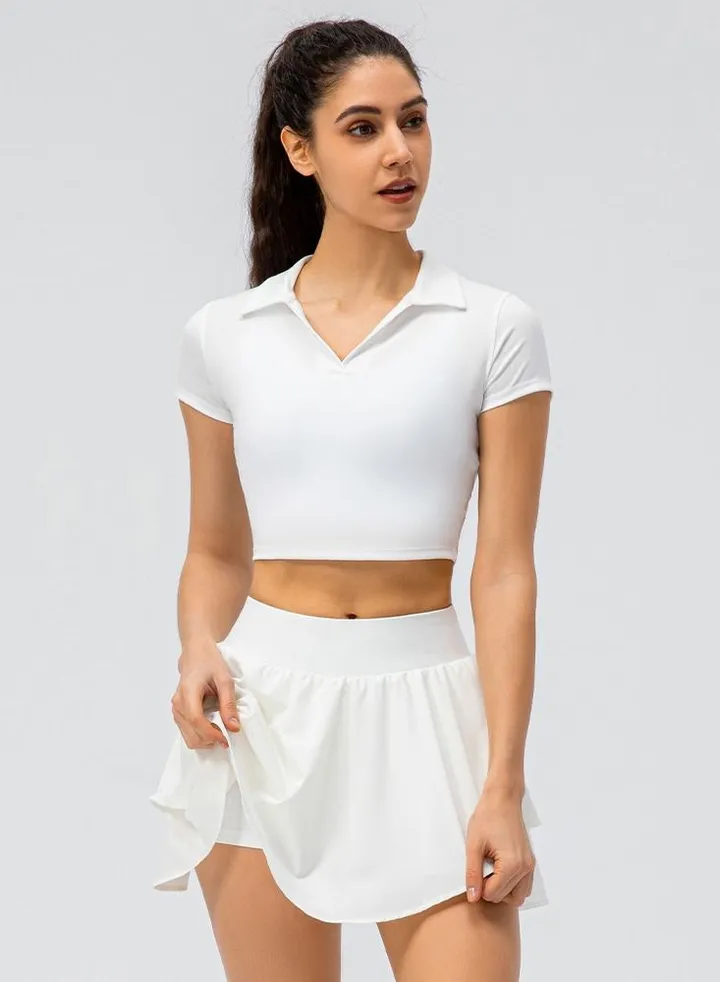Sport short sleeve fake two running tennis skirt suit