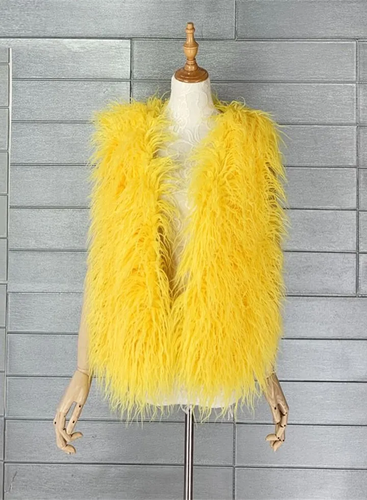 Women's Warm Faux Fur Vest Yellow