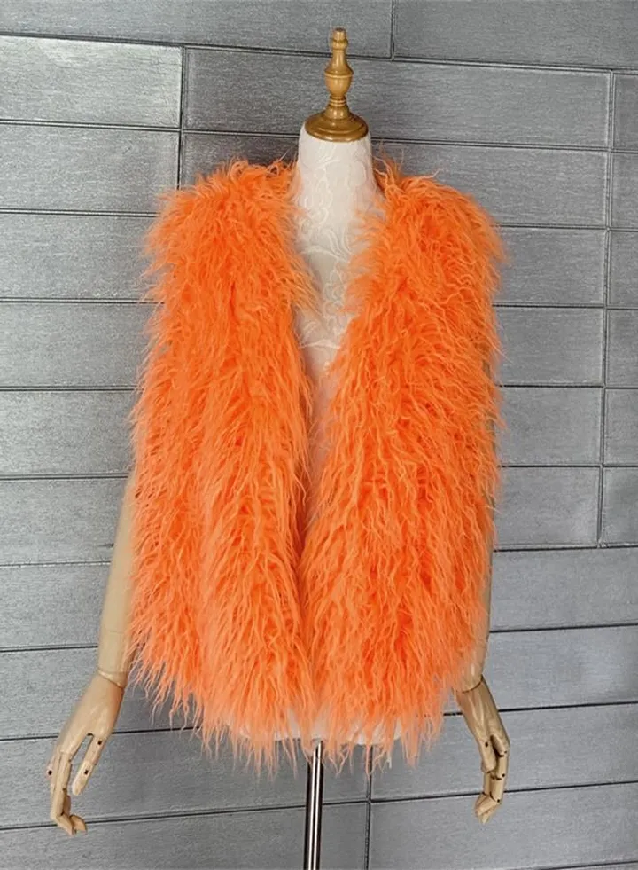 Women's Warm Faux Fur Vest Orange