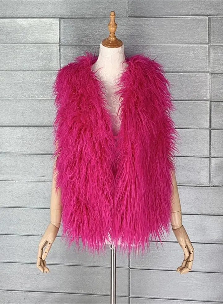 Women's Warm Faux Fur Vest Rose Red