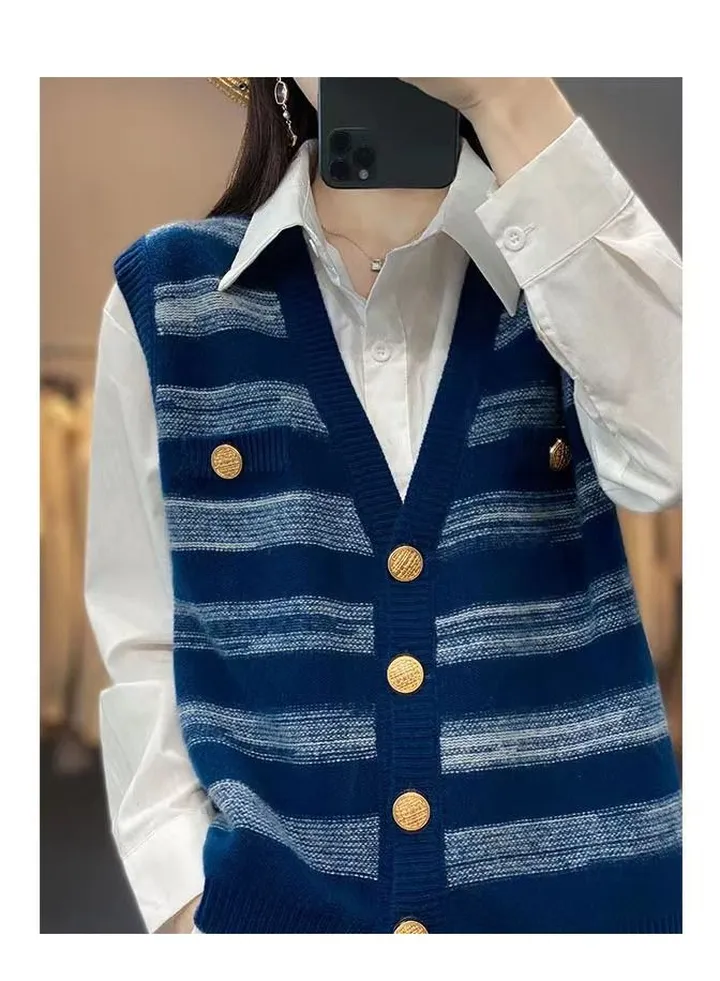 New V-neck For Autumn And Winter Striped Wool Vest