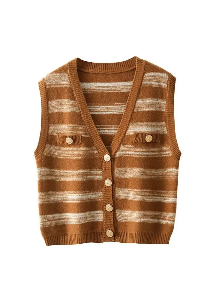 New V-neck For Autumn And Winter Striped Wool Vest