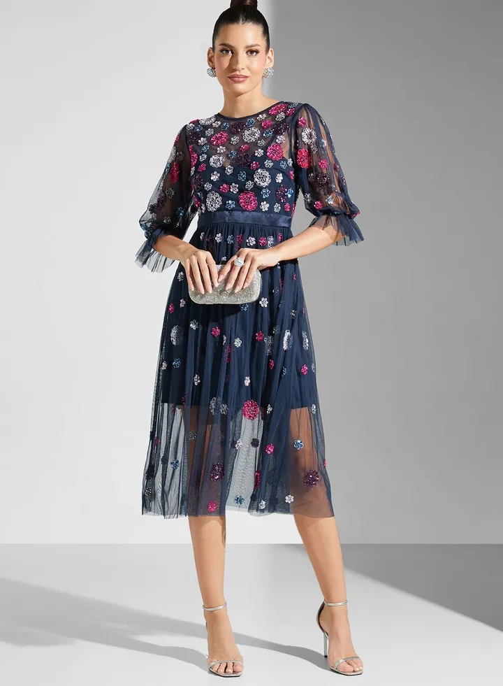 Embellished Puff Sleeve Dress
