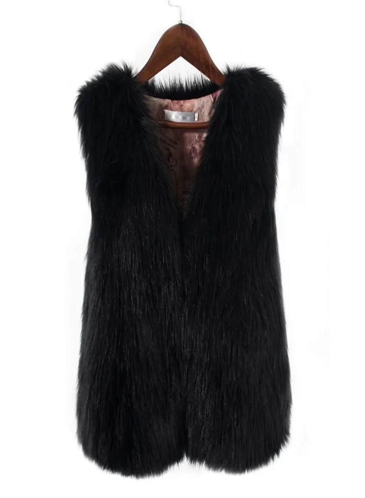 Women's Imitation Fox Fur Warm Vest Black