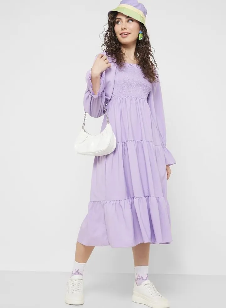 Urban Minx Puff Sleeve Tiered Dress