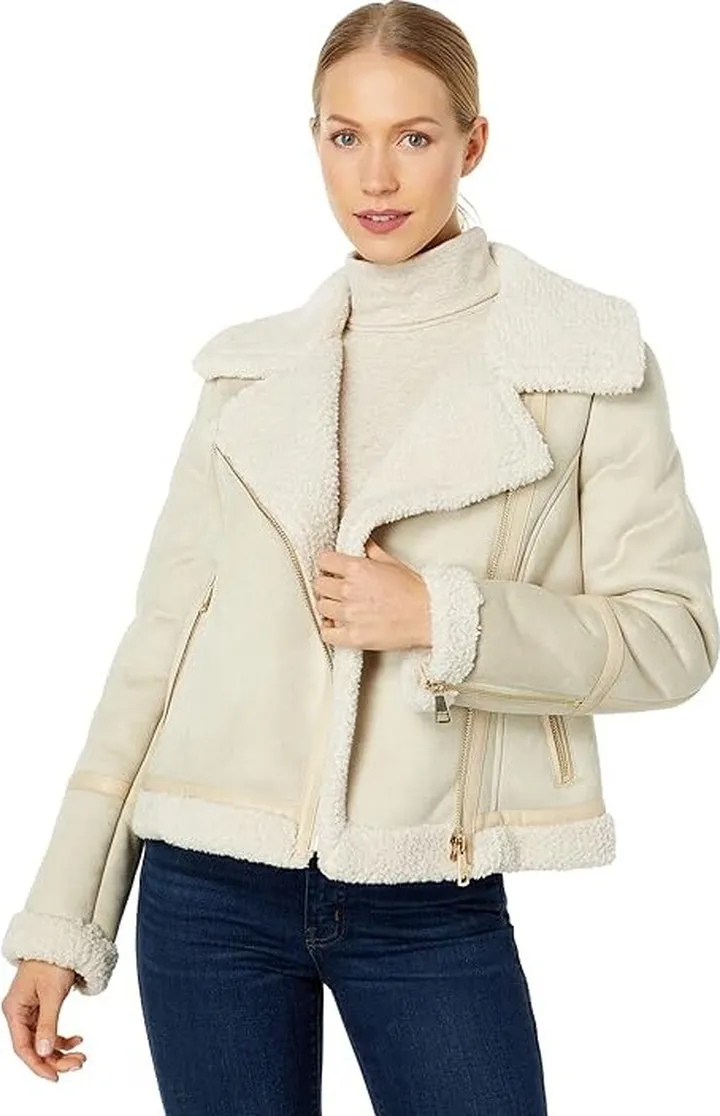 Calvin Klein Short Faux Shearling (Latte) Women's Coat
