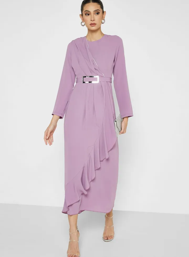 Ruffle Hem Dress With Belt