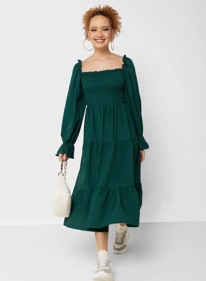 Urban Minx Puff Sleeve Tiered Dress