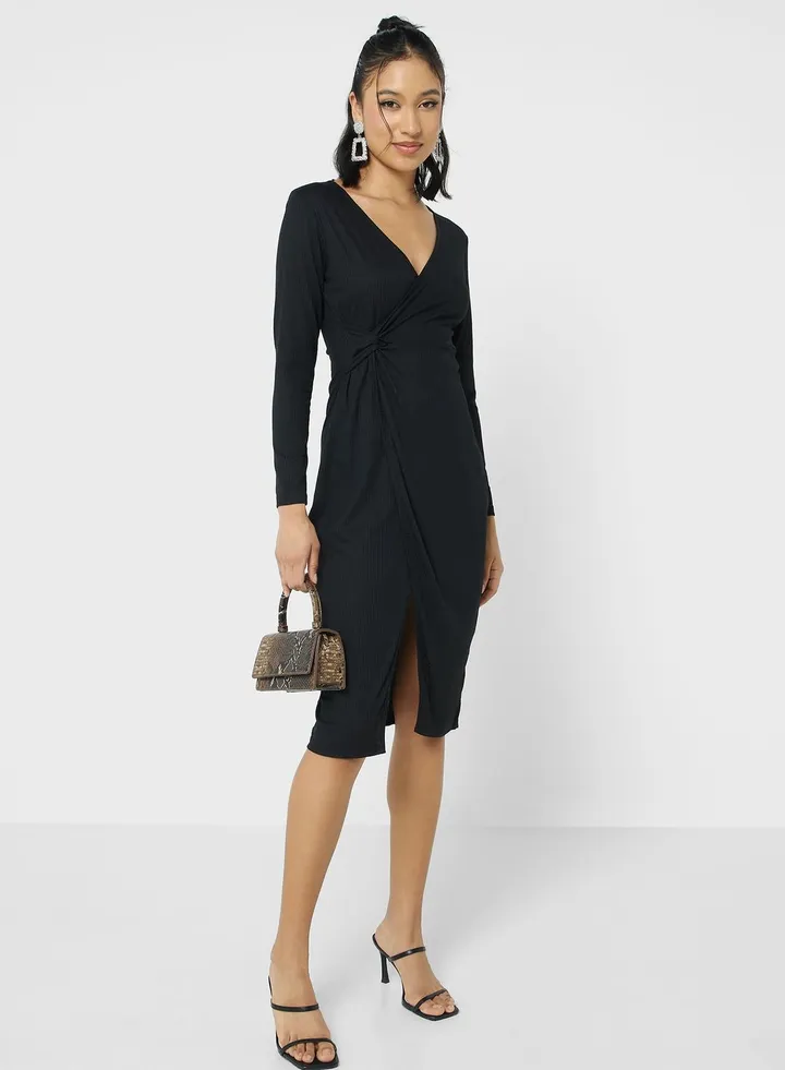 Wrap Knotted Midi Dress