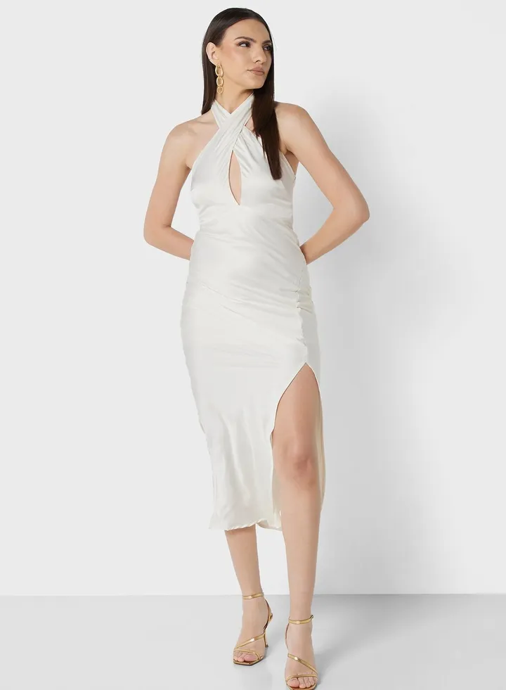 Halter Neck Satin Dress